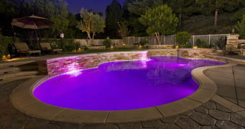 Pool lit purple with color changing LED bulb