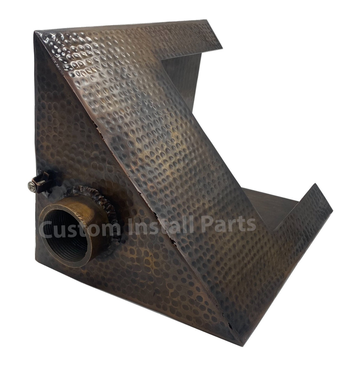 Copper wedge scupper side view with 1-1/2 inch NPT inlet and grounding lug