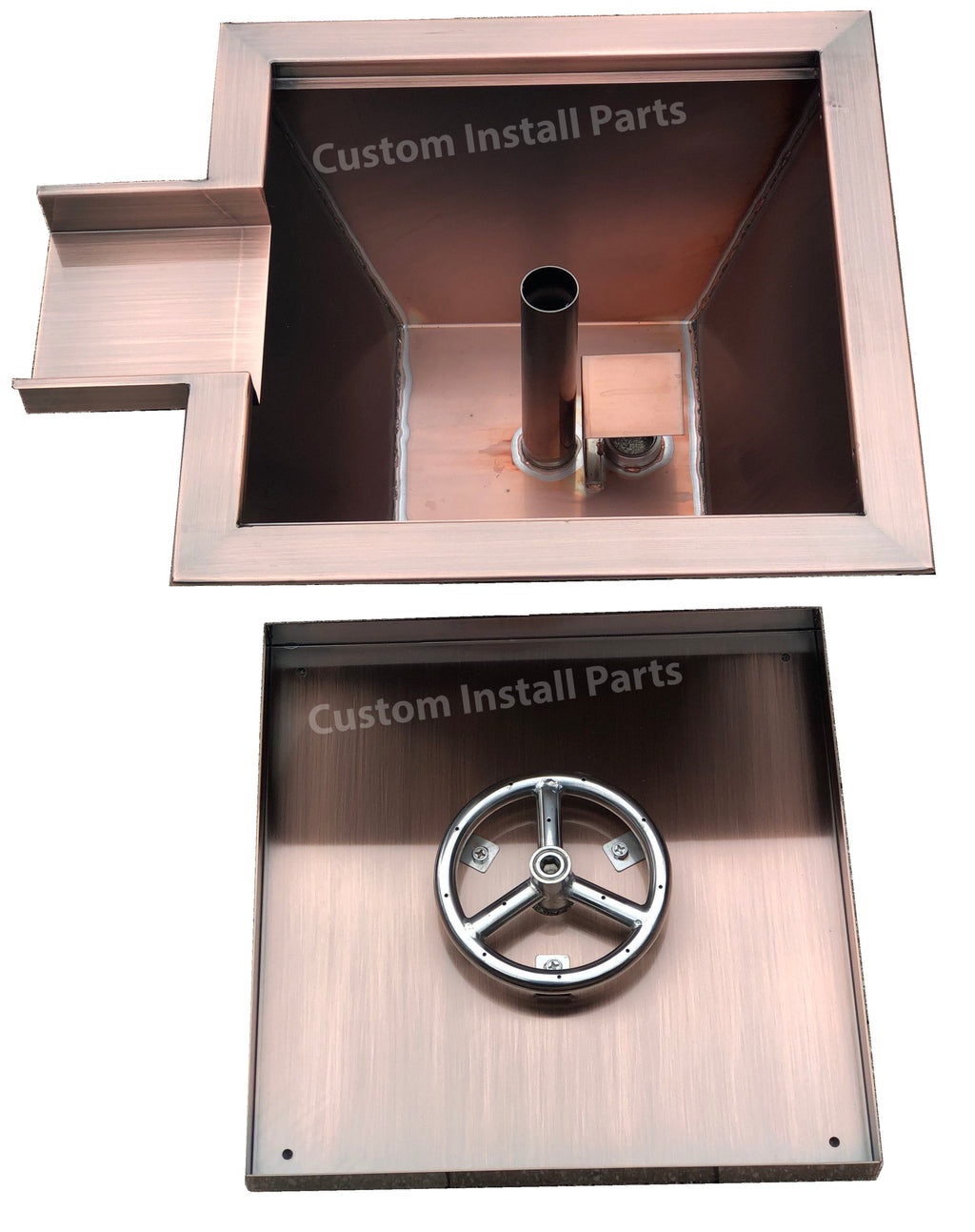 Copper Clad Gas Fire and Water Bowl – 18, 24 or 30 Inch, 316 Stainless Steel, Pool Scupper