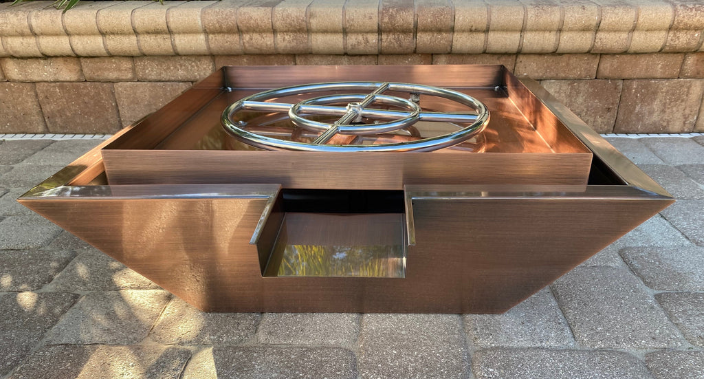 Copper Clad Gas Fire and Water Bowl – 18, 24 or 30 Inch, 316 Stainless Steel, Pool Scupper