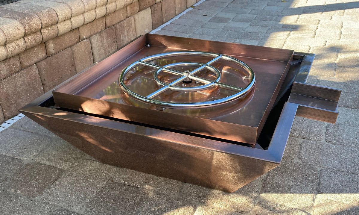Copper Clad Gas Fire and Water Bowl – 18, 24 or 30 Inch, 316 Stainless Steel, Pool Scupper