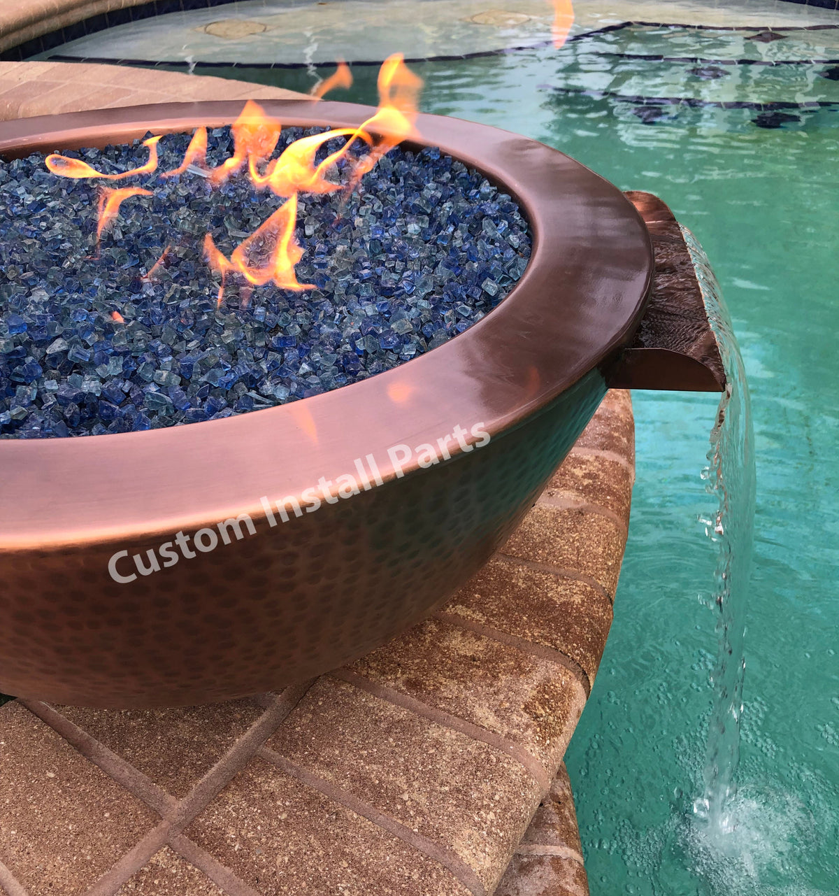 26 inch round hammered copper fire and water bowl