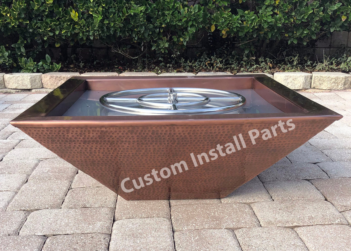 30 inch square hammered copper gas fire pit