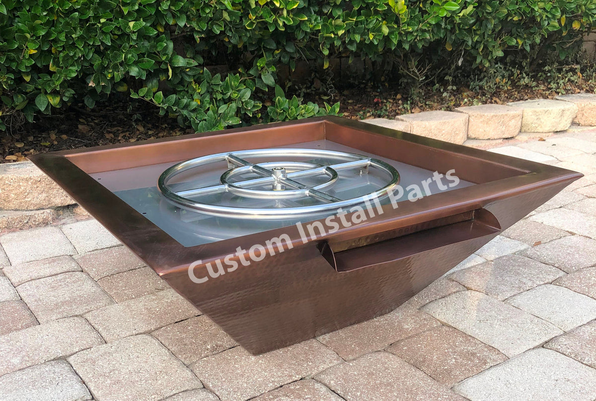 30 inch square hammered copper fire and water bowl