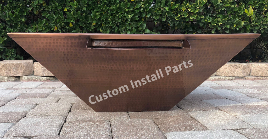 Hammered Copper Gas Fire Pit – Solid Copper, 18 to 30 Inch Square or 26 Inch Round, Fire Only or Fire and Water