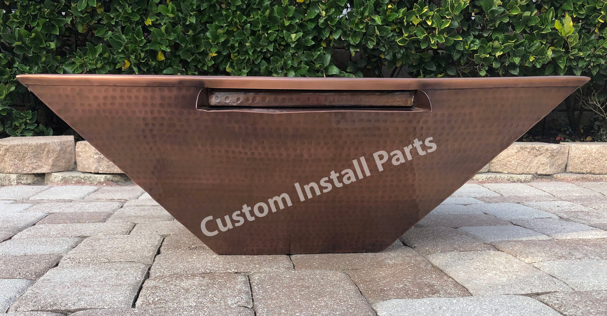 Hammered Copper Gas Fire Pit – Solid Copper, 18 to 30 Inch Square or 26 Inch Round, Fire Only or Fire and Water