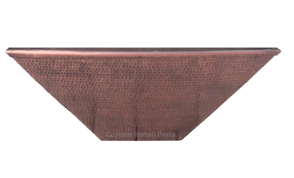 Hammered Copper Gas Fire Pit – Solid Copper, 18 to 30 Inch Square or 26 Inch Round, Fire Only or Fire and Water