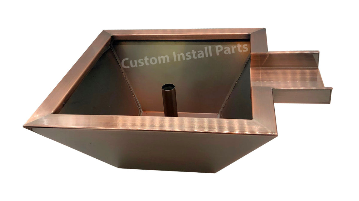 Copper Clad Water Bowl Fountain – 18 or 24 Inch, Smooth Copper over Stainless Steel, Pool Scupper