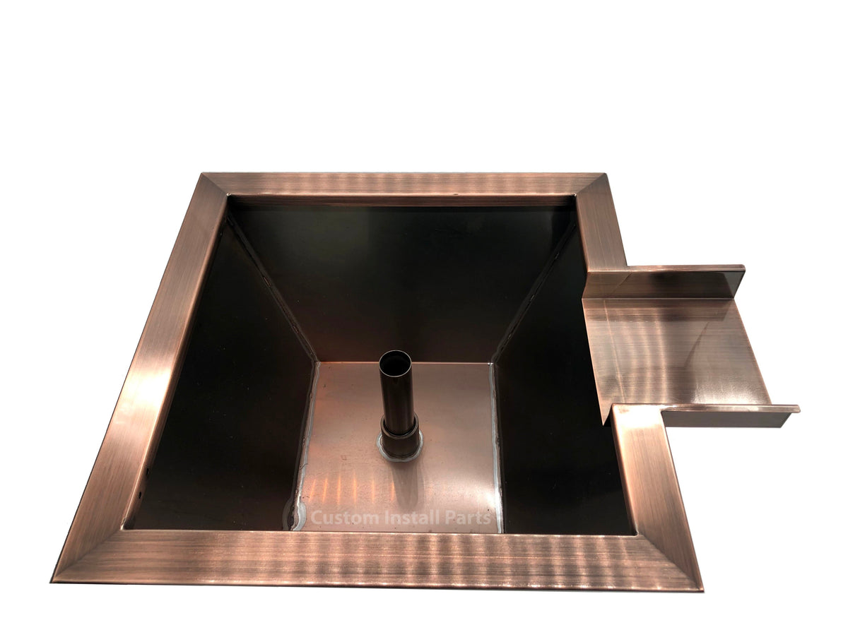 Copper Clad Water Bowl Fountain – 18 or 24 Inch, Smooth Copper over Stainless Steel, Pool Scupper