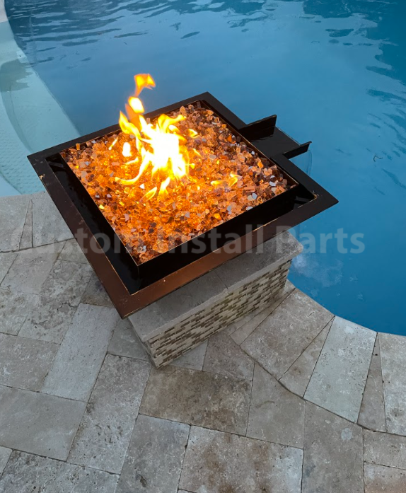 Stainless Steel Gas Fire and Water Bowl – 18 or 24 Inch, Stainless or Rustic Black, Pool Scupper