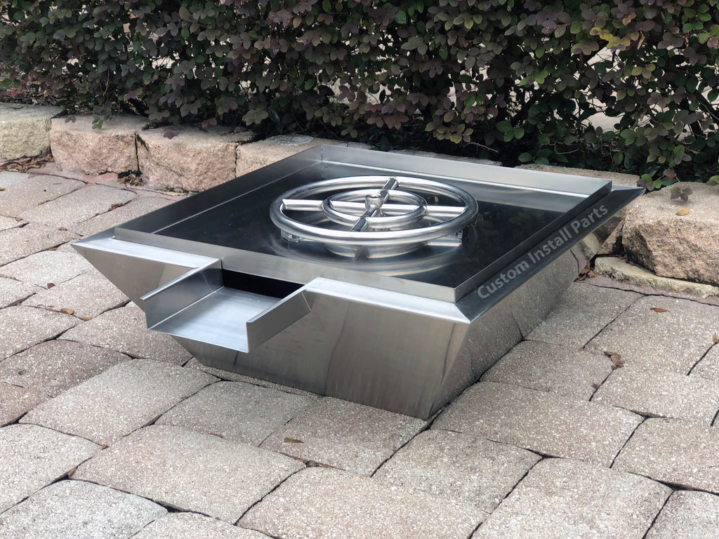 Stainless Steel Gas Fire and Water Bowl – 18 or 24 Inch, Stainless or Rustic Black, Pool Scupper