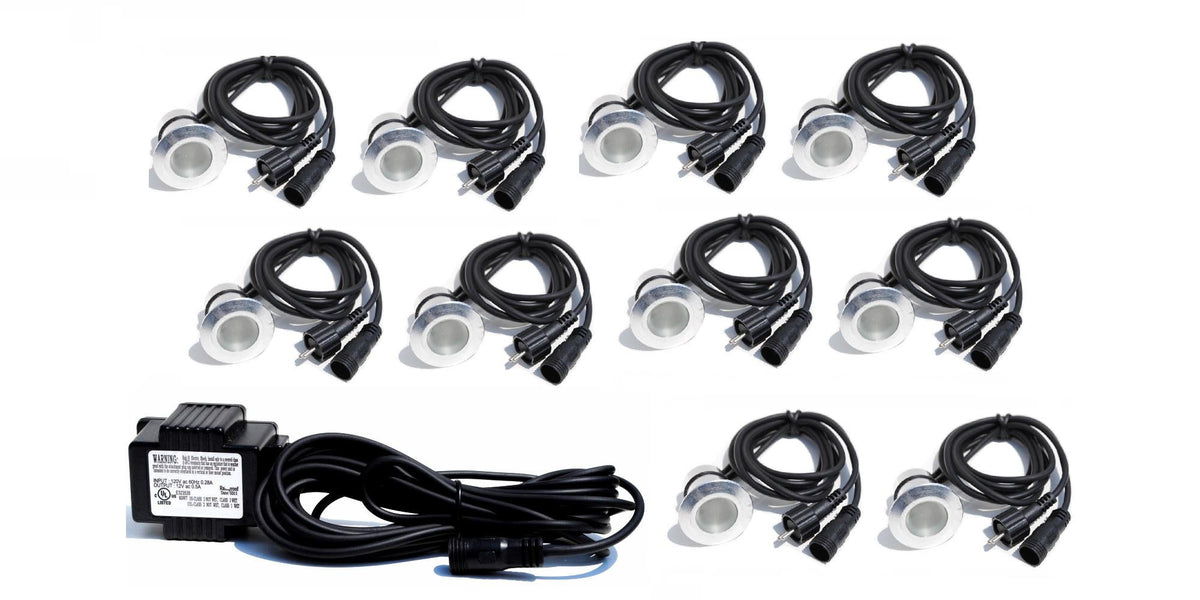 LED Deck Lights Kit – Bright White, Low Voltage Plug and Play, 4 or 10 Lights with Transformer