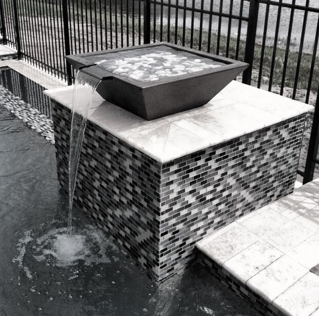Stainless Steel Water Bowl Fountain – 18 or 24 Inch, Silver or Rustic Black, 316 Stainless, Pool Scupper