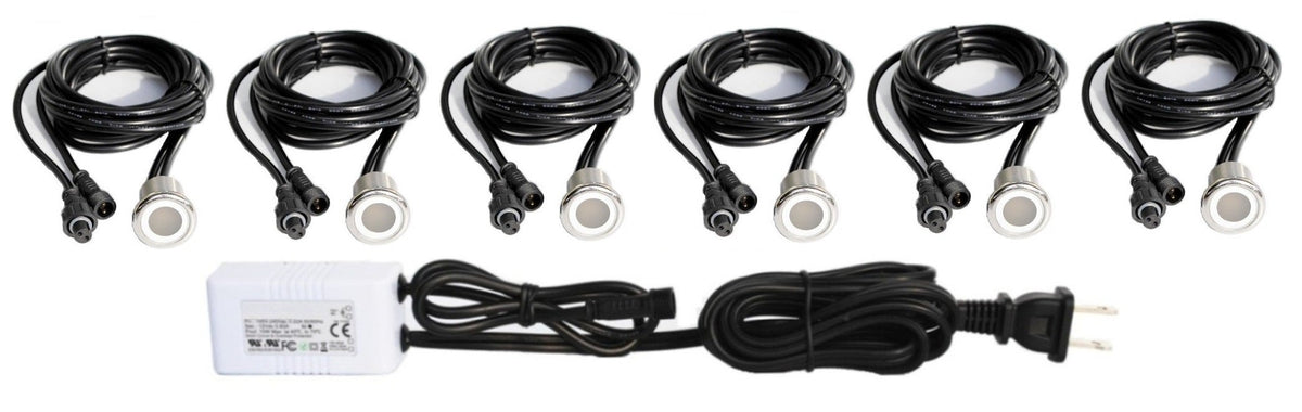 Stainless Steel LED Deck Lights – Flat, White, Recessed In-Ground, 6 or 10 Pack with Optional Transformer
