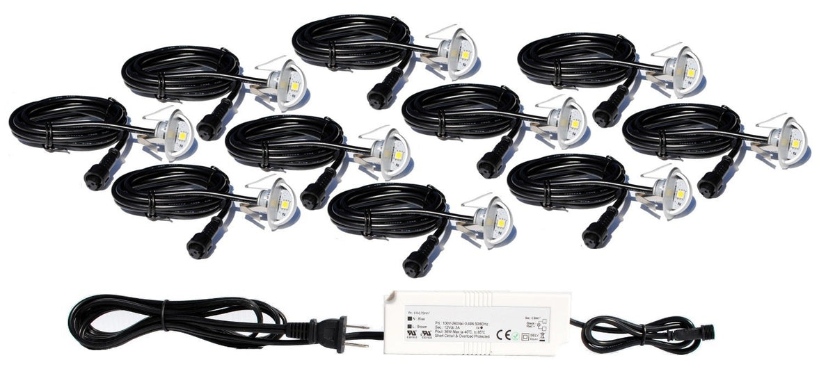 Stainless Steel LED Moon Deck Lights – Domed, White, Recessed In-Ground, 6 or 10 Pack with Optional Transformer