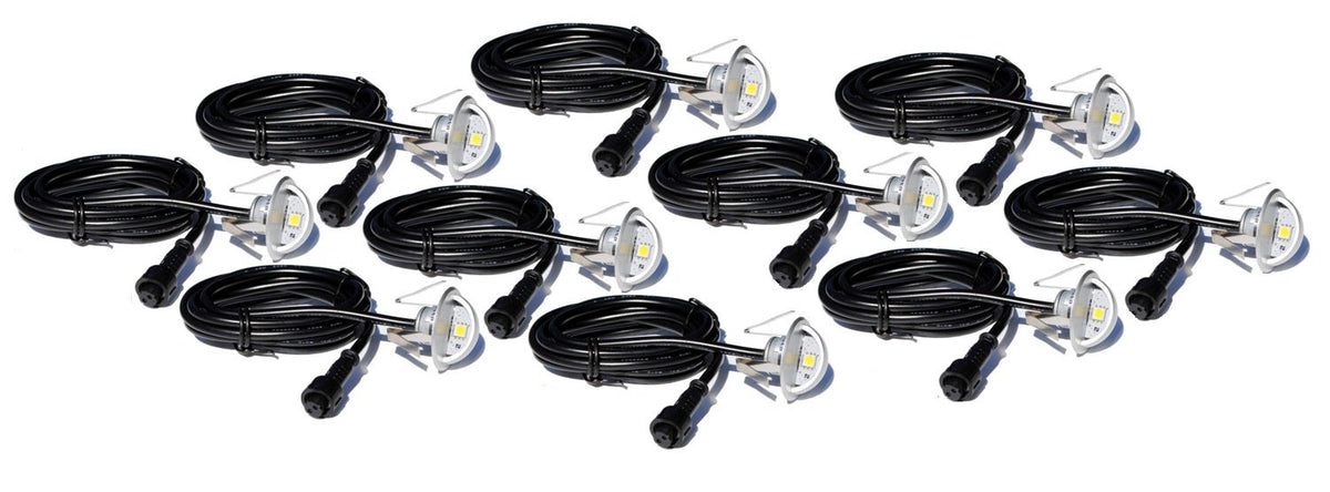 Stainless Steel LED Moon Deck Lights – Domed, White, Recessed In-Ground, 6 or 10 Pack with Optional Transformer